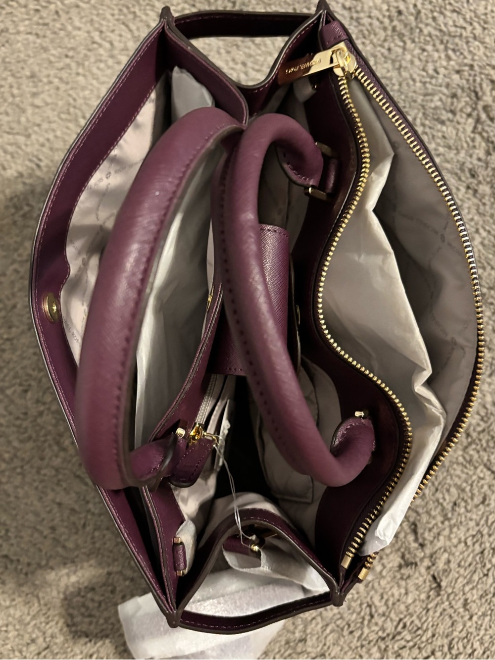 Michael Kors Plum Karla Saffiano Satchel with Gold Hardware Brand NWTs - Picture 6 of 13